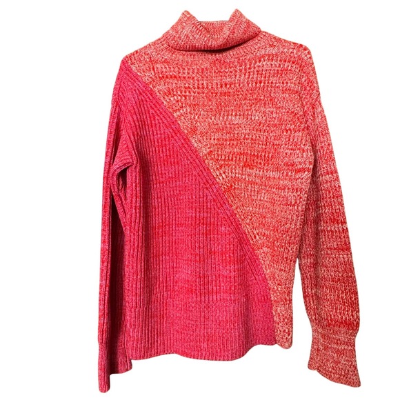 DEREK LAM Womens Turtleneck Sweater Merino Wool Med Pink Red Valentines Cabncore - Picture 2 of 11